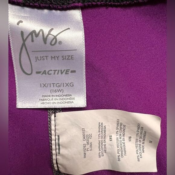 Just My Size JMS Active Purple & Black Stretch Crop Leggings. 1X. 16. 16 Plus. - Picture 5 of 5